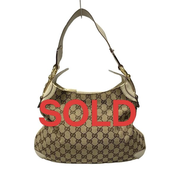 GUCCI GG/Horsebit Beige Dark Brown Cream Jacquard Leather 364-060825 - Picture 1 of 12